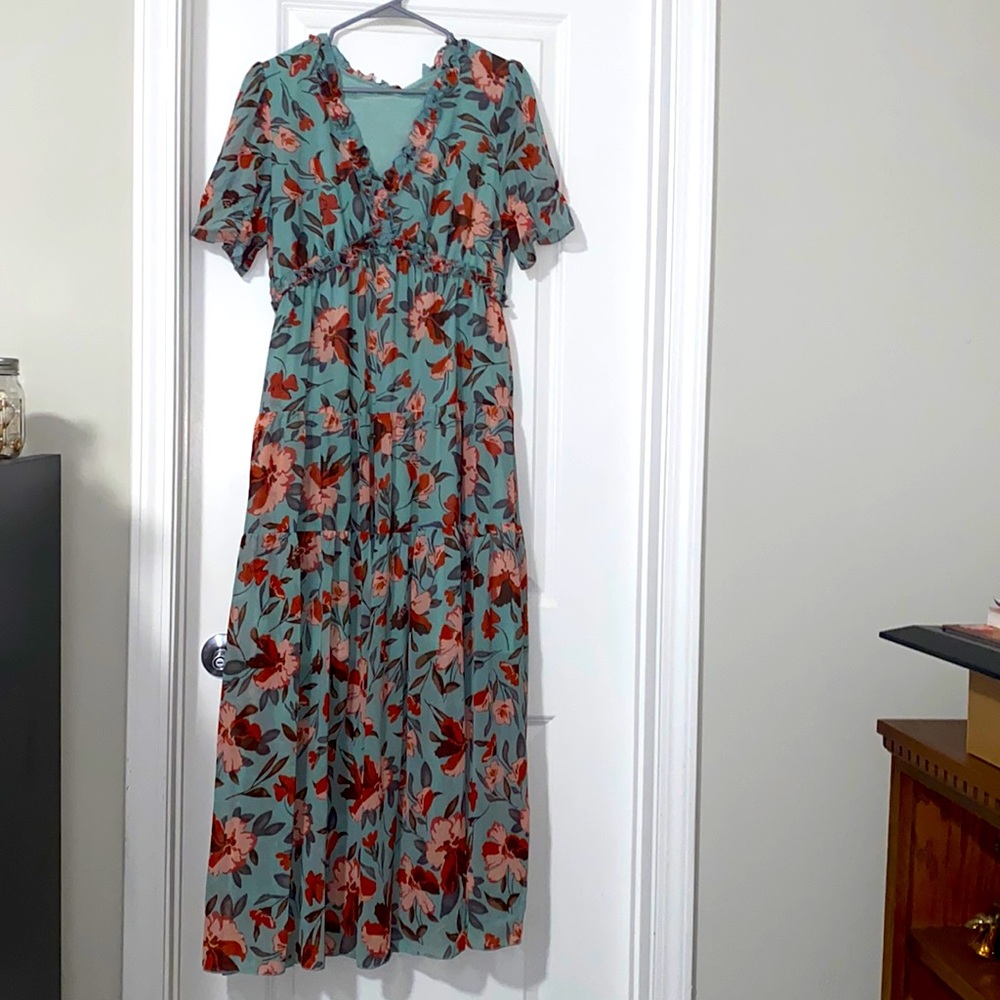 Floral Maxi Dress by Unknown Brand - Teal and Red